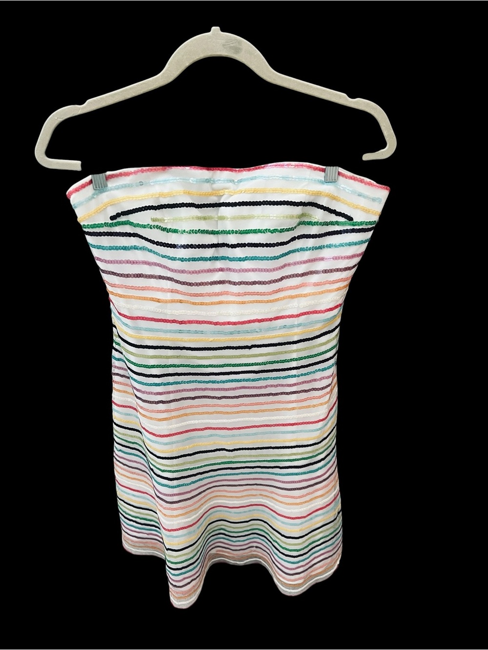 Chetta B Strapless Cocktail Mini Dress Rainbow Striped Sequined Party VTG Read